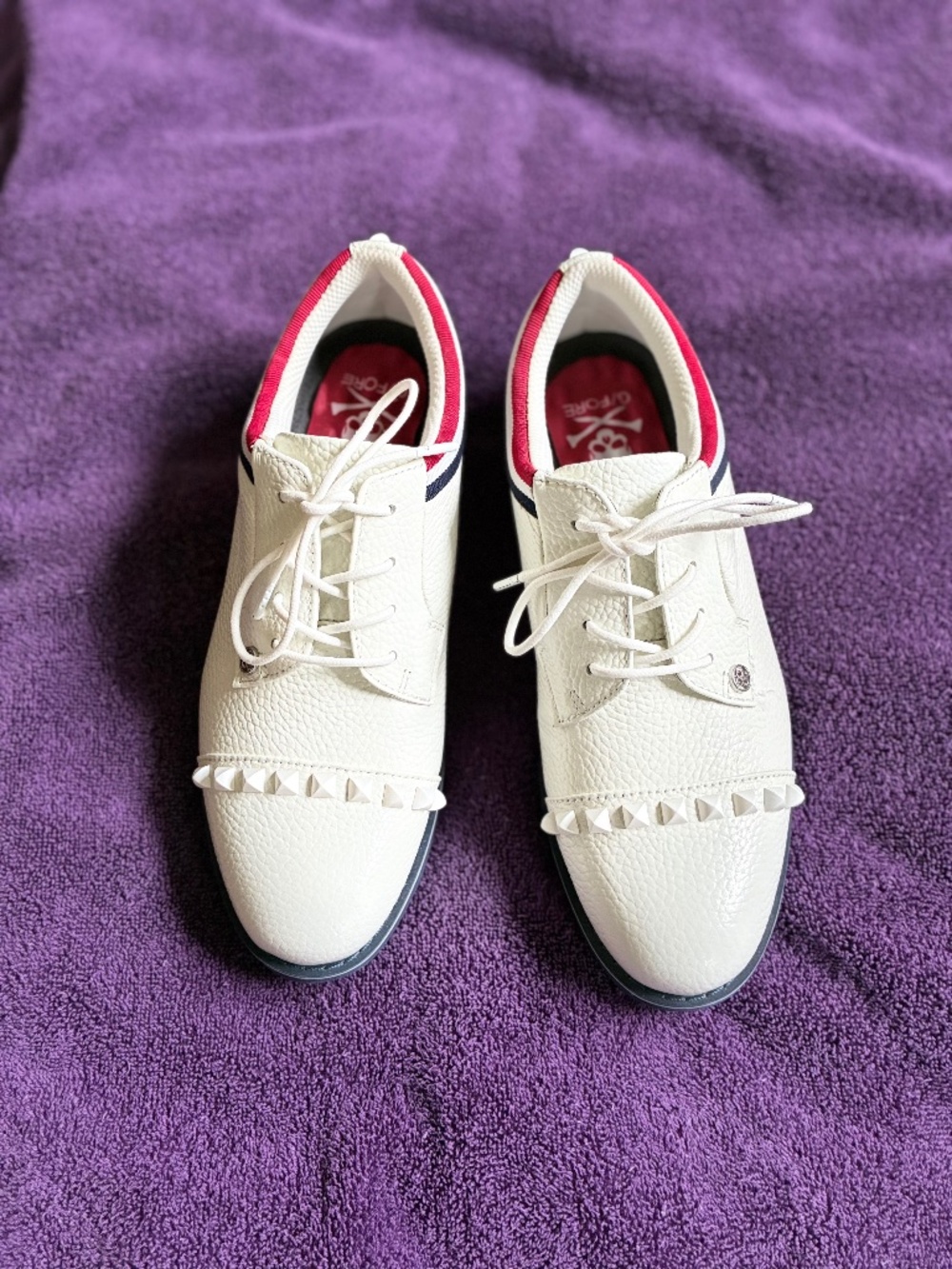 New G Fore Women’s White/Blue/Red Leather Golf Shoes sz 8.5